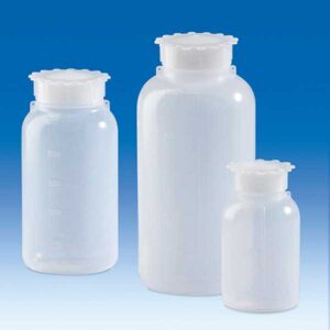 Bottle, Round, Wide Neck, PFA, Flat Shoulder, with Screw Cap