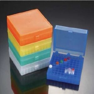 Micro Tube Box, Coloured, PP with Lid for Tubes 1.5 and 2.0 ml, 100 Place