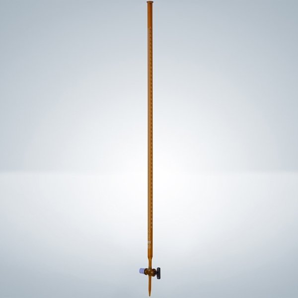 Burette, Class AS, Amber, with Batch Certificate, Glass Stopcock, White Graduations