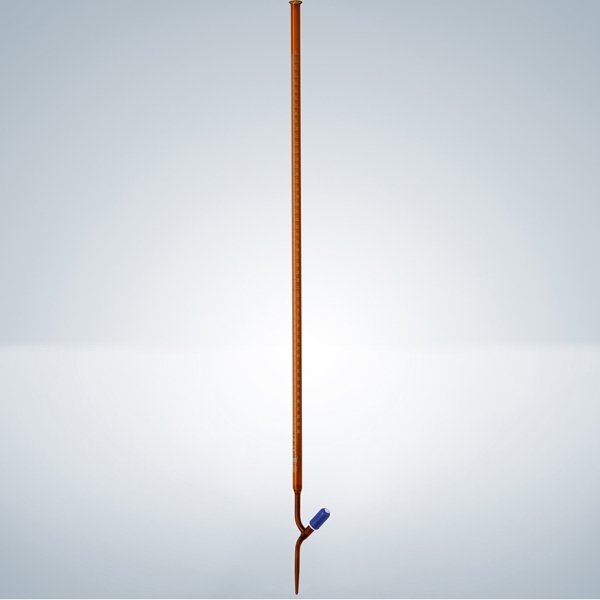 Burette, Class AS, Amber, with Batch Certificate, PTFE Stopcock, White Graduations