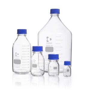 DURAN® Laboratory Bottle, Clear, with Screw Cap and Pouring Ring, PP, Blue