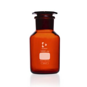 DURAN® Reagent Bottle, Wide Neck, Amber, with Flat Head Stopper