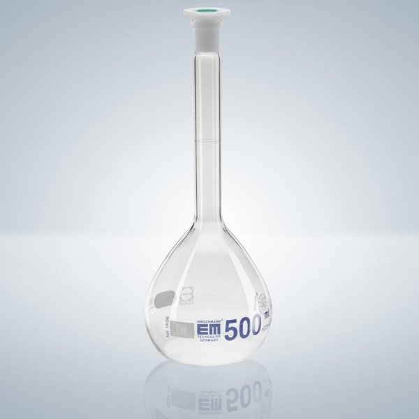 Flask Volumetric, A Grade, Clear, PE Stopper, with Batch Certificate, Blue Graduation