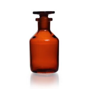 Reagent Bottle, Soda-Lime Glass, Narrow Neck, Amber, with Flat Head Stopper