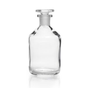 Reagent Bottle, Soda-Lime Glass, Narrow Neck, Clear, with Flat Head Stopper
