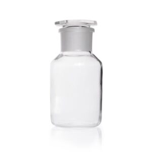 Reagent Bottle, Soda-Lime Glass, Wide Neck, Clear, with Flat Head Stopper