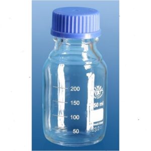 Laboratory Bottle, Clear, with Screw Cap and Pouring Ring, PP, Blue