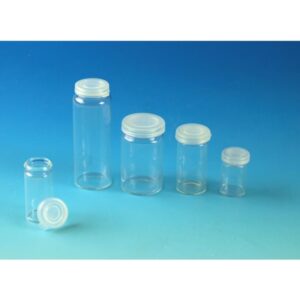 Glass Vials, Clear, Rolled Rim with Plastic Snap-Cap