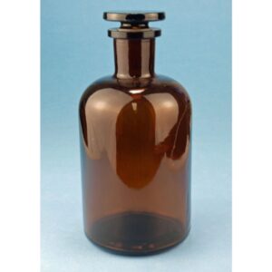 Reagent Bottle, Glass, Narrow Neck, Amber, with Flat Head Stopper