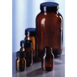 Reagent Bottle, Glass, Wide Neck, Amber, with Thread and Screw Cap