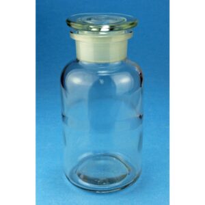 Reagent Bottle, Glass, Wide Neck, Clear, with Flat Head Stopper