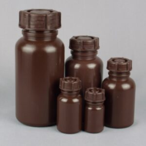 Bottle, Round, Wide Neck, HDPE, Amber with Screw Cap