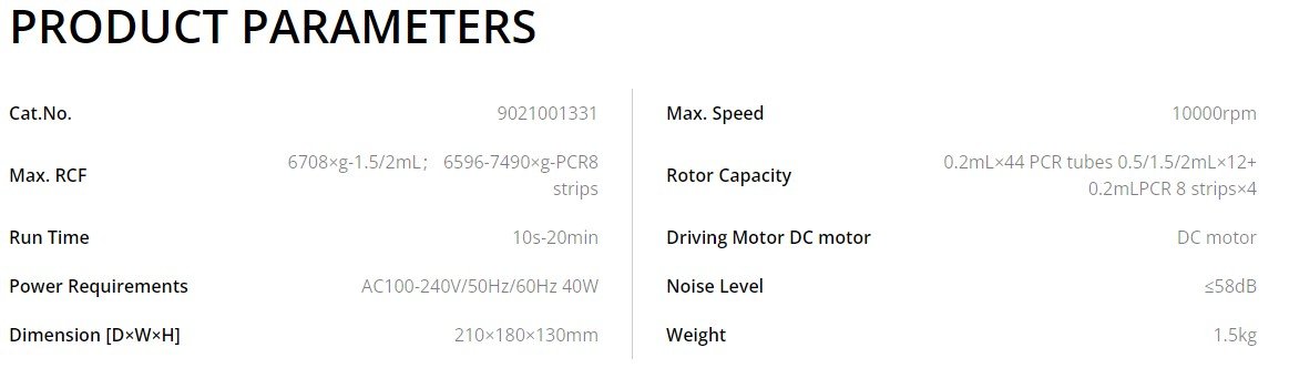 Palm Micro High Speed Centrifuge D1012UA info